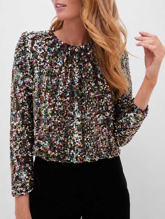 HUNTER BELL Tops - HUNTER BELL Multicolor Sequin Long-Sleeve Blouse